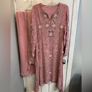 Indian Punjabi Embroidered Pink Women's suit with Sharara and dupatta